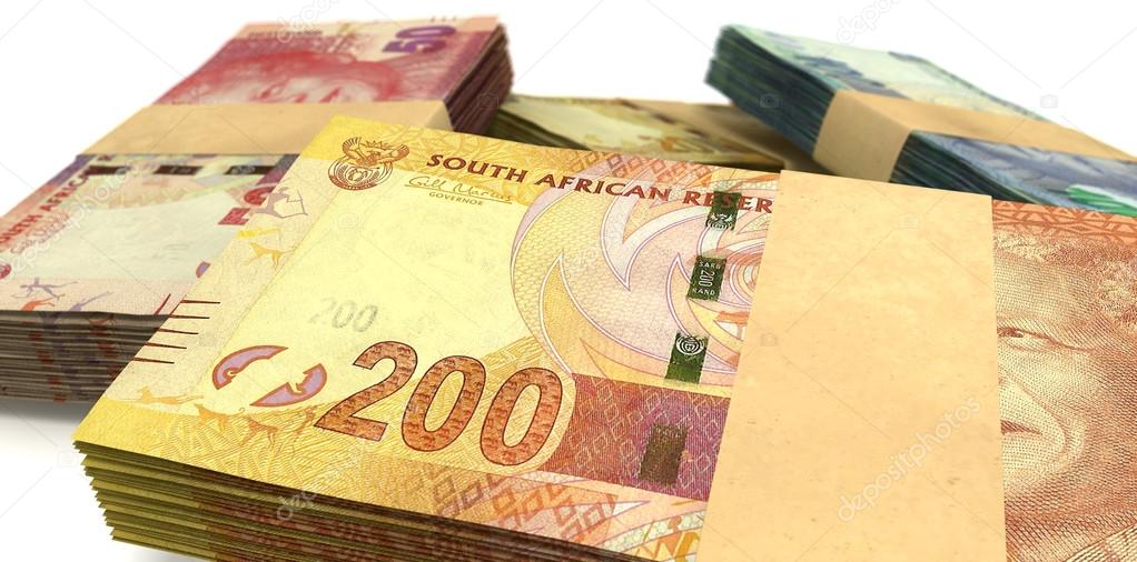 South African Rand Notes Bundles Stack Extreme Close — Stock Photo