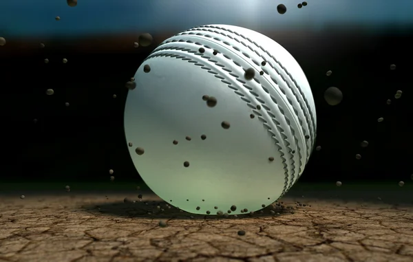 Cricket Ball Striking Ground With Particles At Night