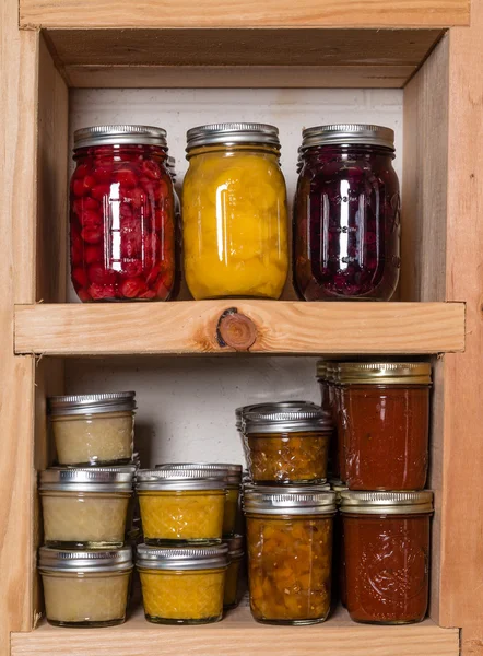 Storage shelves with canned food