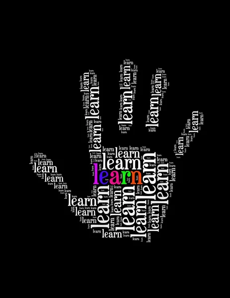 Learn info text collage Composed in the shape hand