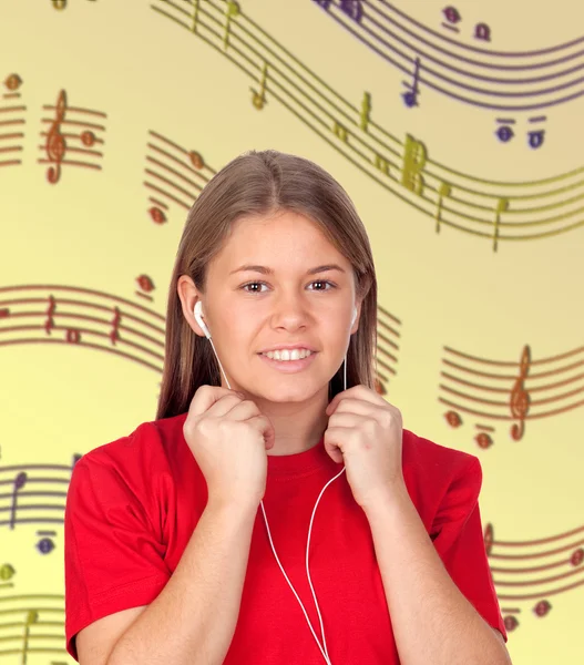 Young Woman with Headphones listening music