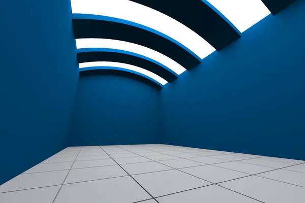 Blue empty room with curve ceiling