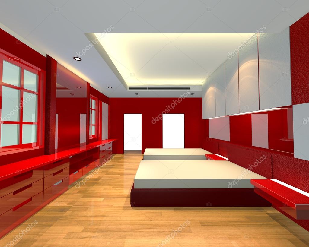 Ontwerpthema slaapkamer rood ineterior — stockfoto © sumetho #33555641