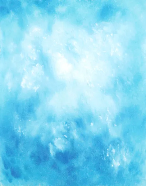Abstract hand drawn watercolor background: blue sky and white clouds