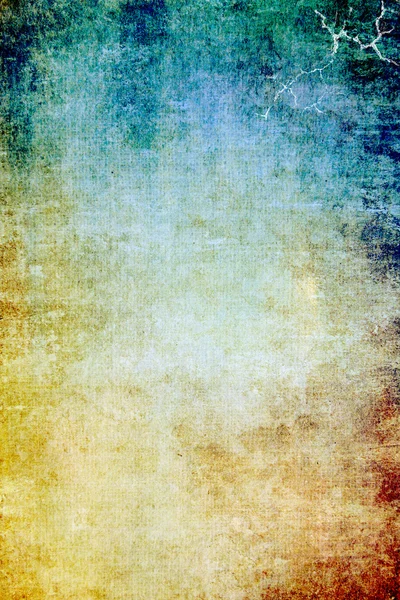 Old canvas: Abstract textured background with green, blue, and brown patterns on yellow backdrop
