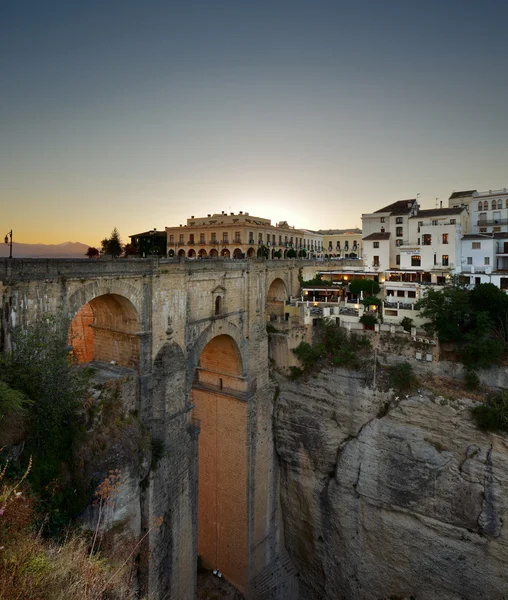 The New Bridge in the village of Ronda in Andalusia, Spain at evening