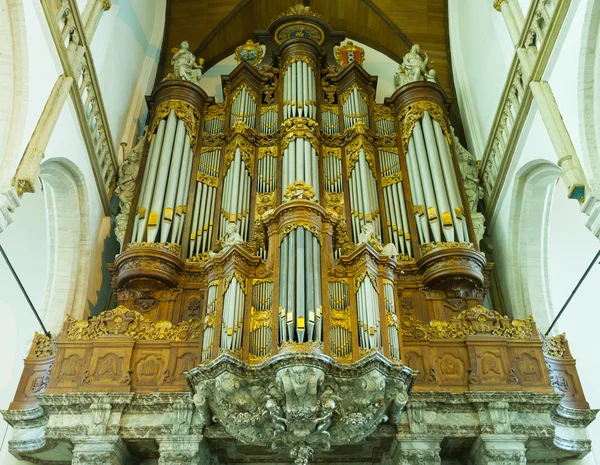 Pipe organ in Interior of the Big Church of Amsterdam, Holland