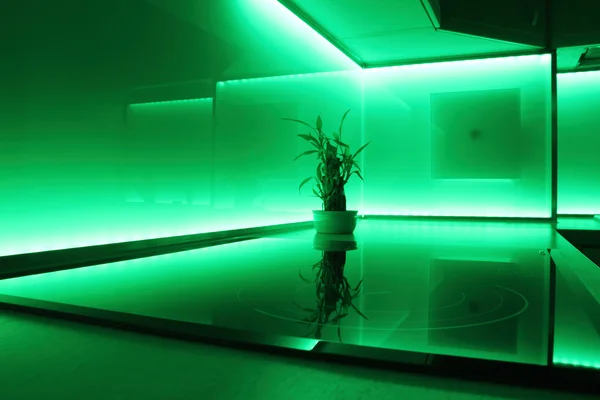 Kitchen with green led lighting