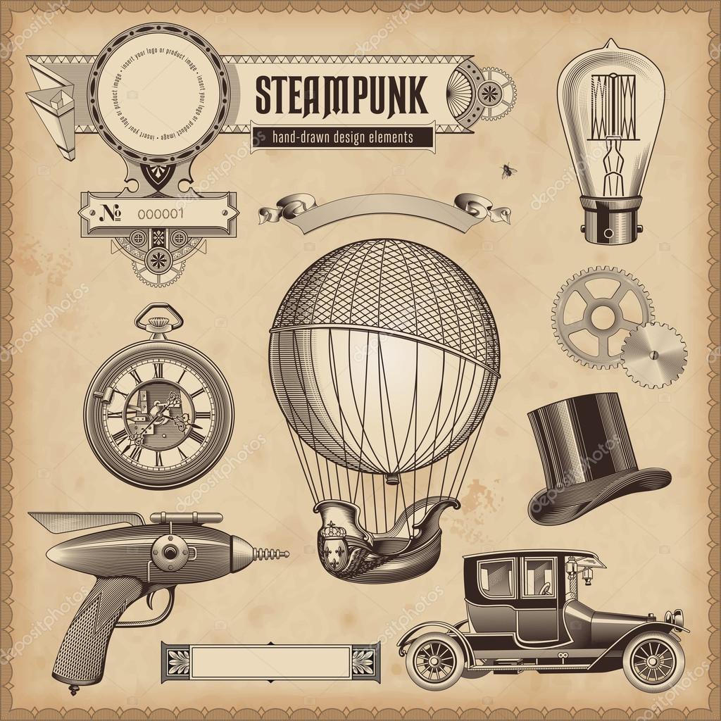 Set of steampunk design elements — Stock Vector © studio_accanto #49208331