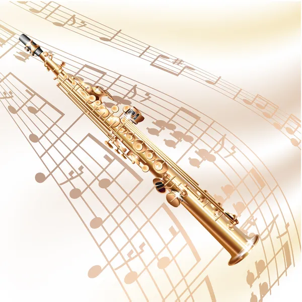 Musical background series. Classical soprano sax, isolated on white background with musical notes