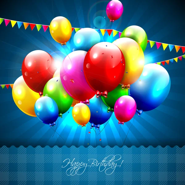 Colorful birthday balloons on blue background