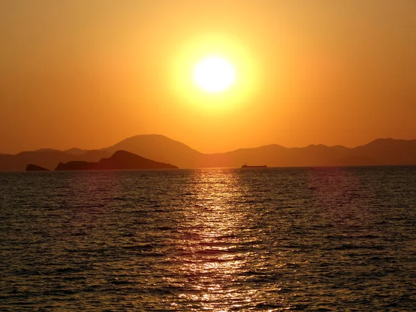 Pink sunset in mediterranean sea