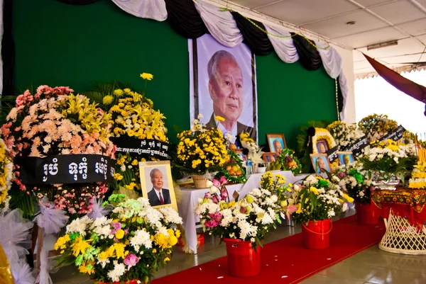 File photo of Norodom Sihanouk, wreaths and bunches of flowers
