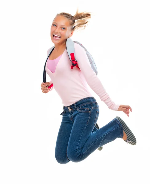 Back To School. Happy and Smiling High School Student Jumping
