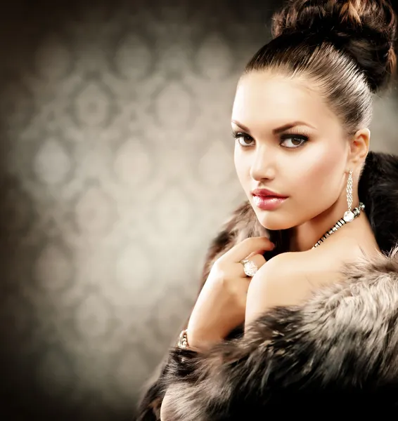 Beautiful Woman in Luxury Fur Coat