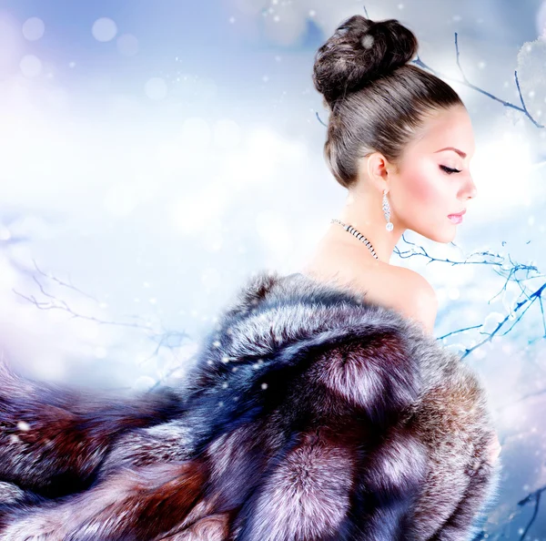 Winter Girl in Luxury Fur Coat