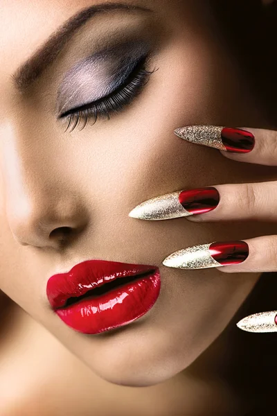 Fashion Beauty Model Girl. Manicure and Make-up