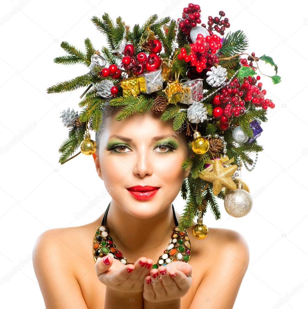 christmas woman christmas tree holiday hairstyle and christmas woman christmas tree holiday hairstyle and