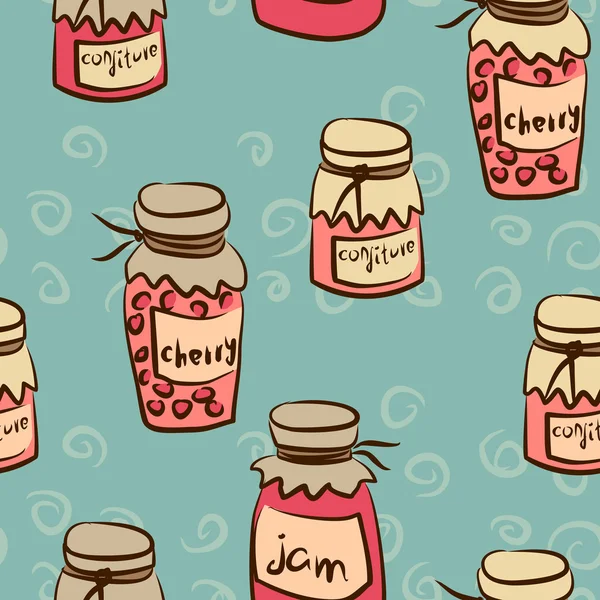 Seamless pattern with pots of the jam