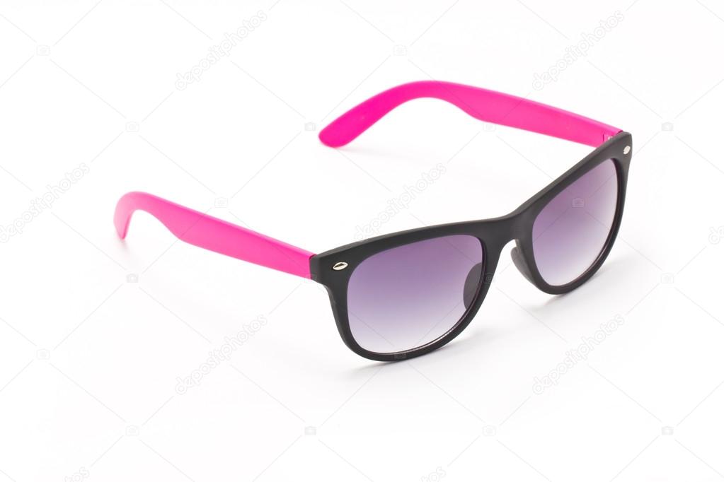 Women's pink and black sun glasses isolated on white background