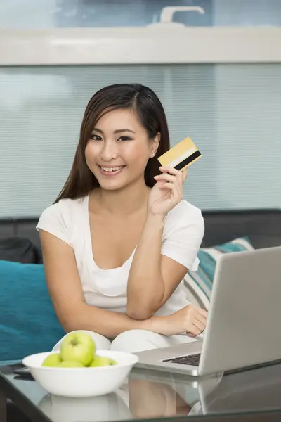 Asian woman at home Shopping Online — Stock Photo #36805041