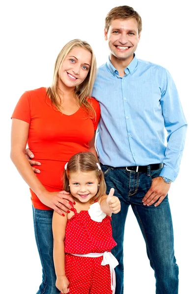 Smiling family on a white background