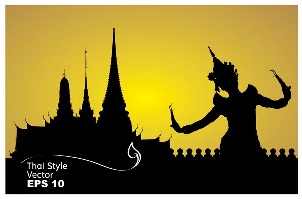 Thai dance woman with temple in thailand background silhouette