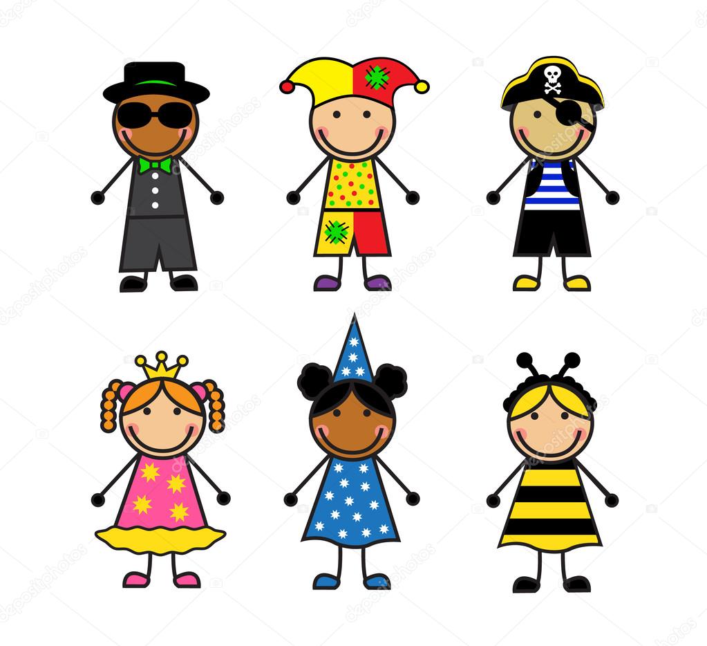 niños de dibujos animados en diferentes disfraces - Ilustración de niños de dibujos animados en diferentes disfraces - Ilustración de