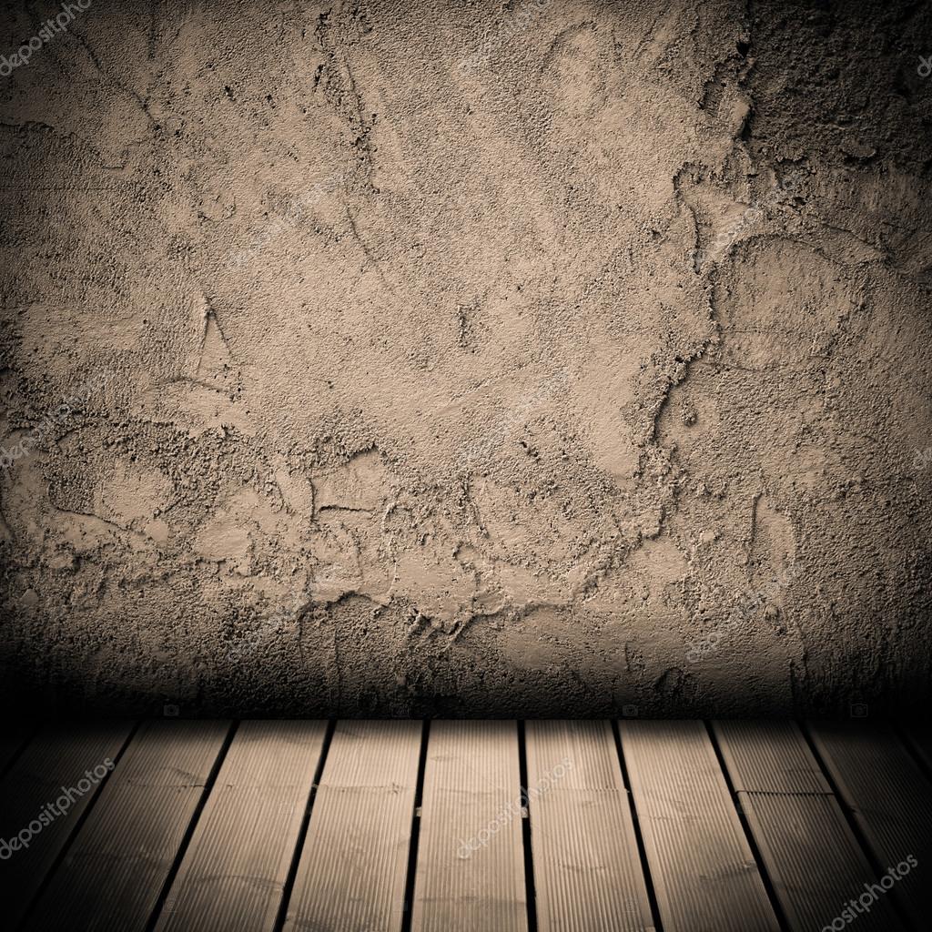 Wood floor and concrete wall textured background — Stock Photo 
