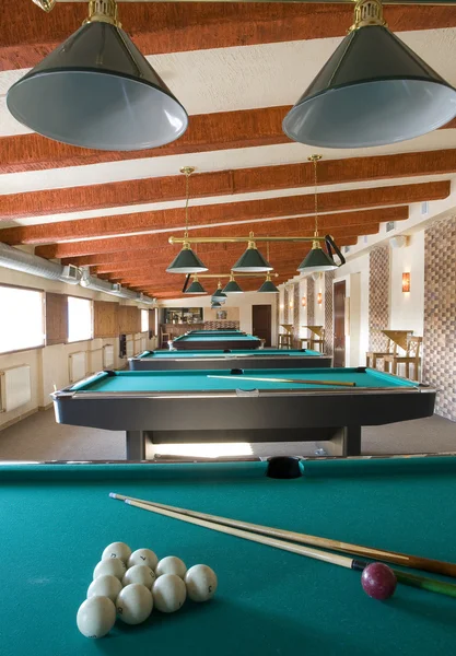 Wooden house, interior, furniture, billiards