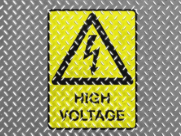 High voltage sign drawn at metal floor