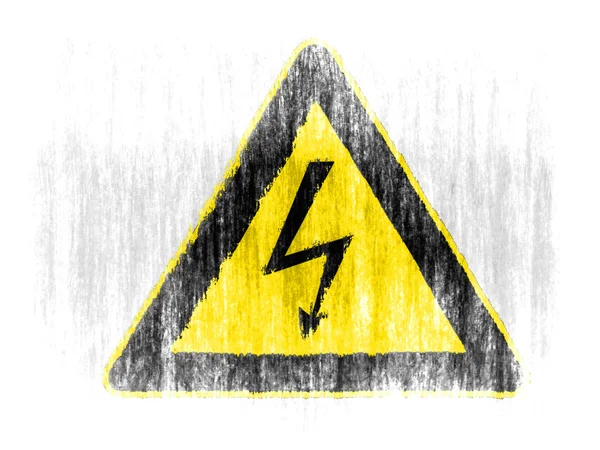 Electric shock sign drawn on white background with colored crayons