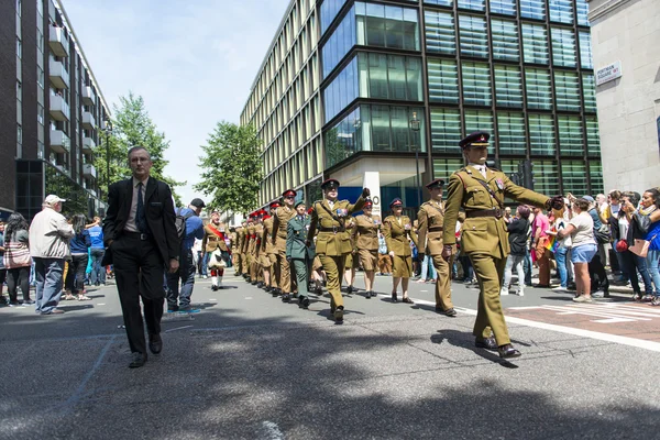LONDON, UK - JUNE 29: Scottish regiment marching in support of t