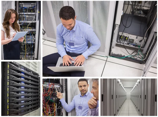 Collage of data center workers