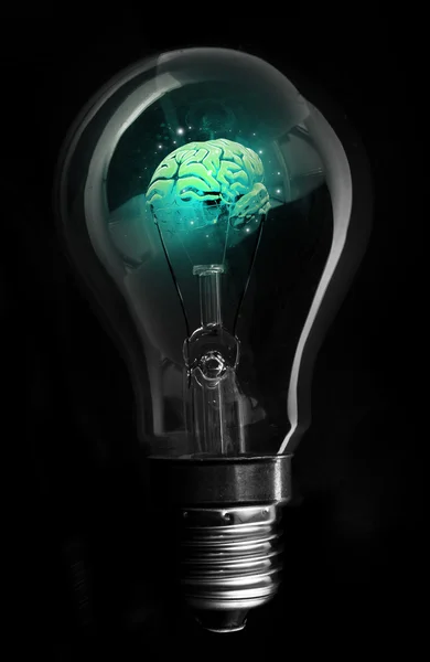 Blue brain inside light bulb