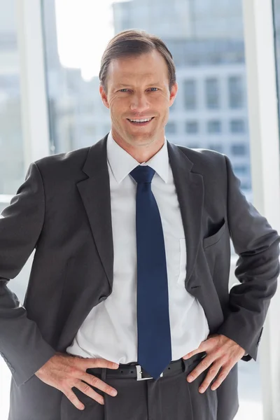 Smiling businessman with his hands on hips