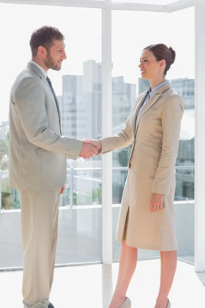 Business people shaking hands and smiling