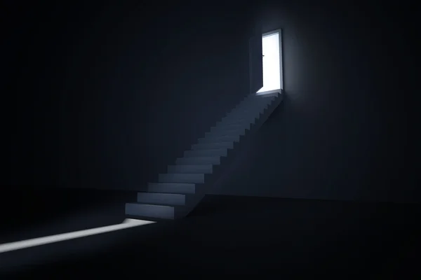 Door opening revealing light at top of steps