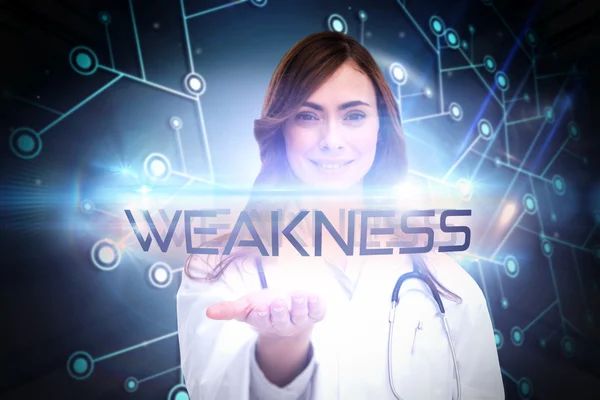 Word - weakness and portrait of female nurse