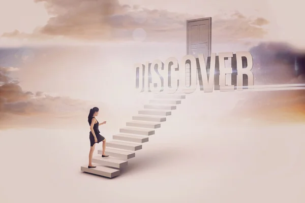 Discover against white steps leading to closed door