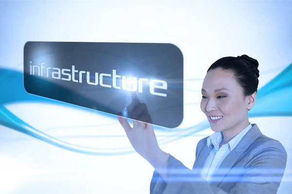 Businesswoman pointing to word infrastructure