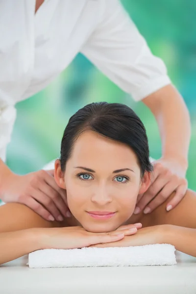Brunette Enjoying Shoulder Massage Stock Image Everypixel