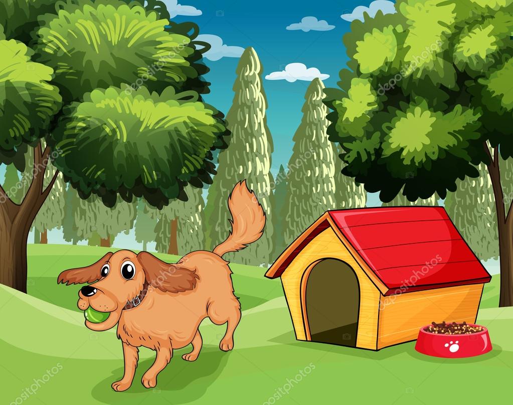 dog playing outside a dog house — Stock Vector © interactimages 