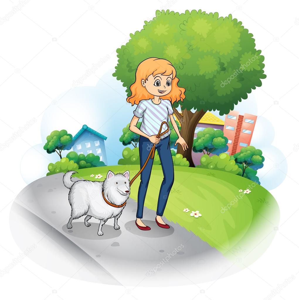 Una Señora Paseando Con Su Perro — Vector De Stock