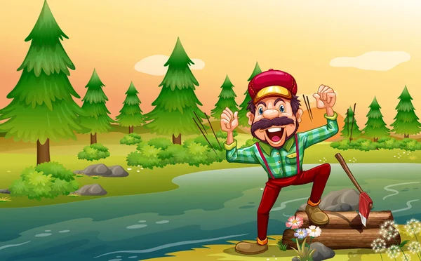 A happy lumberjack at the riverbank