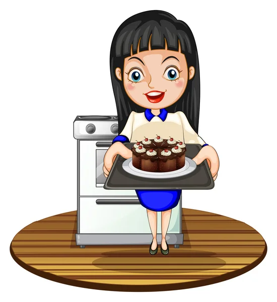 A girl baking a cake