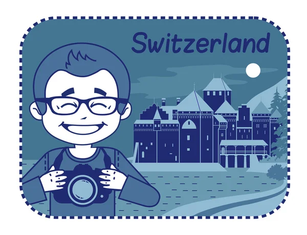 Illustration with Chillon Castle in Switzerland