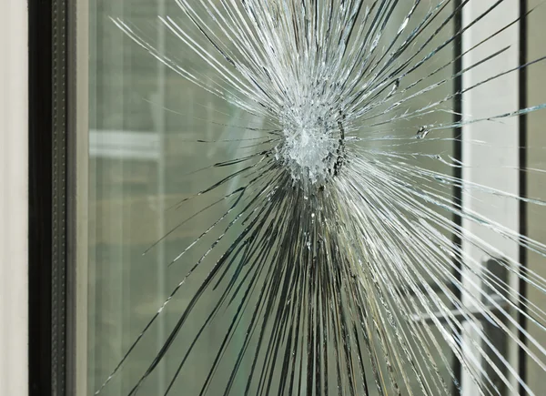 Smashed glass window pane
