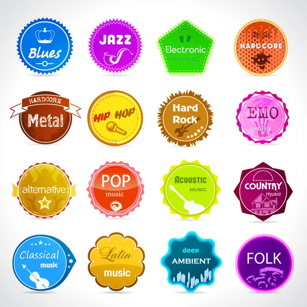 Music badges. All styles of music
