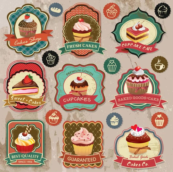 and   cupcakes  badges vintage Collection vintage prices retro various of icons cupcakes labels,